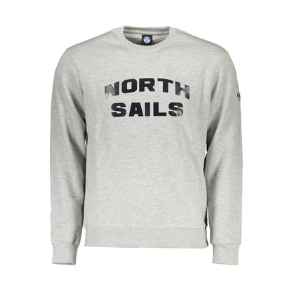 North Sails Gray Cotton Men Sweater with logo and crew neck design