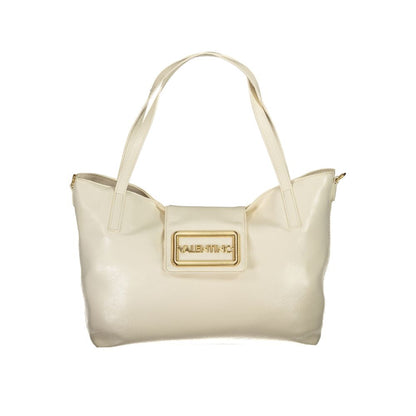 Mario Valentino Beige Polyethylene Women Handbag with dual handles and a snap closure, perfect for elegant style and versatility.