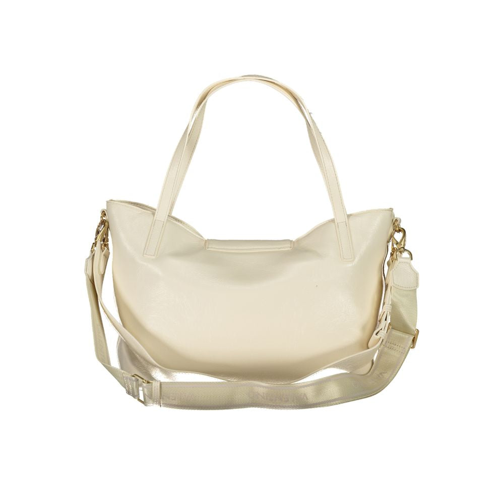 Mario Valentino Beige Polyethylene Women Handbag with dual shoulder handles and adjustable strap