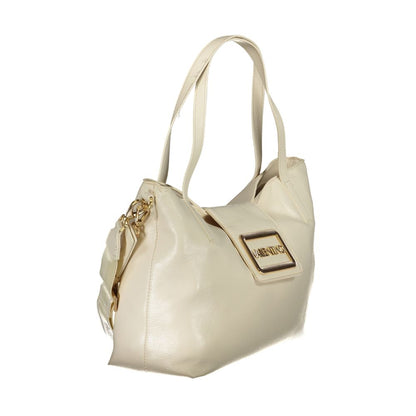 Mario Valentino Beige Polyethylene Women Handbag with dual handles and snap closure, featuring elegant design and logo detail.
