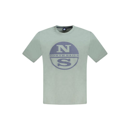 North Sails Green Cotton Men T-Shirt with logo print, crew neck design, 100% soft cotton, sea-inspired fashion.
