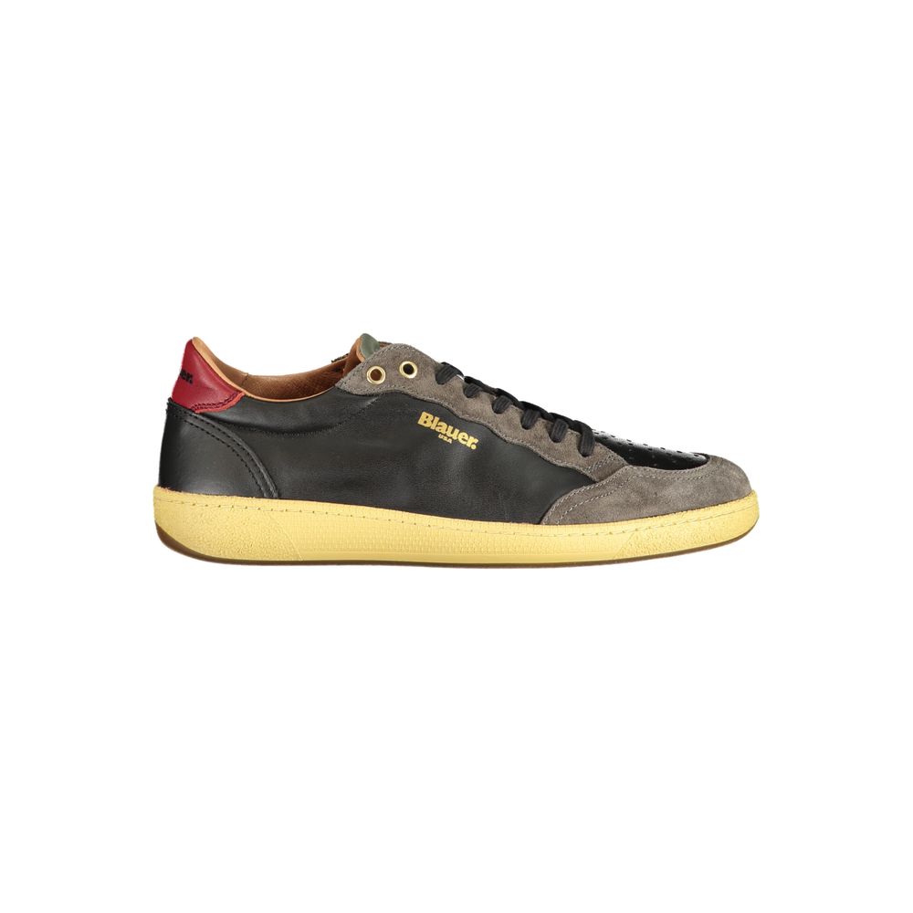 Blauer Black Leather Men Sneaker with contrasting colors and brand logo, featuring a removable insole for style and comfort.
