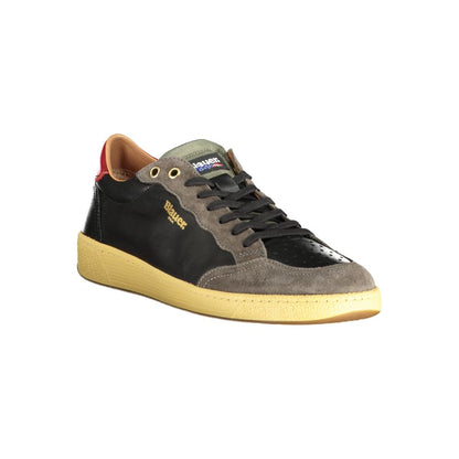 Blauer Black Leather Men Sneaker with contrasting details and logo, showcasing urban style and comfort.