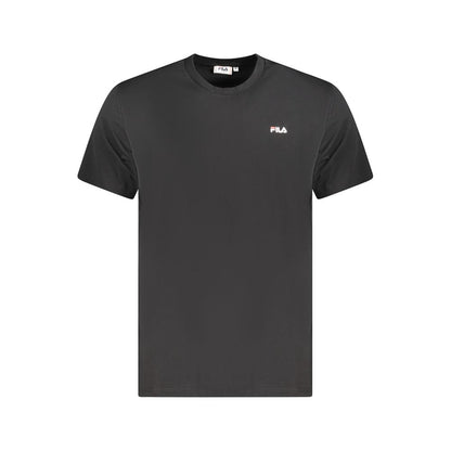 Fila Black Cotton Men T-Shirt with crew neck and logo print, made from organic cotton for style and comfort.
