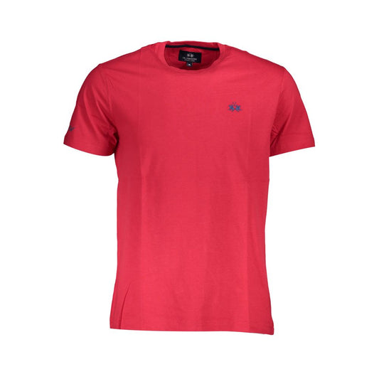 La Martina Red Cotton Men T-Shirt with logo embroidery, regular fit, crew neck