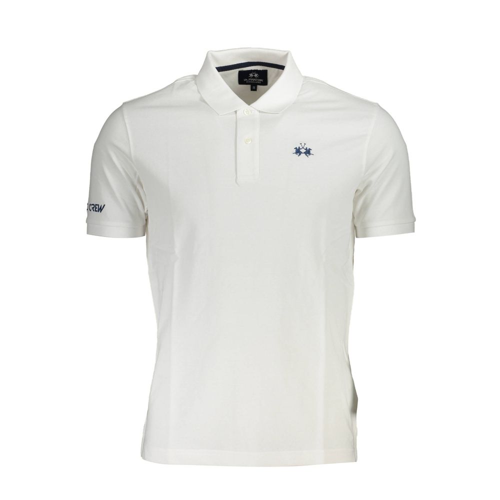La Martina White Cotton Men Polo Shirt with elegant 2-button placket and iconic embroidery, offering premium comfort and luxury style.