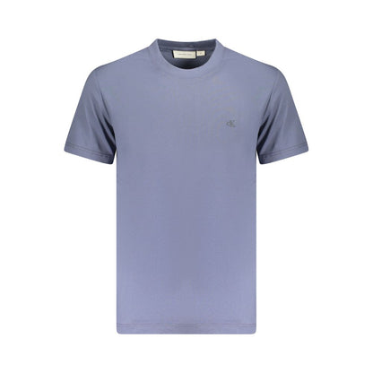 Calvin Klein Blue Cotton Men T-Shirt with logo, eco-friendly short sleeve crew neck design.