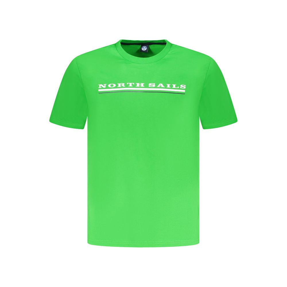 North Sails Green Cotton Men T-Shirt with logo and distinctive print, made from 100% cotton, crew neck short sleeve in vibrant green.