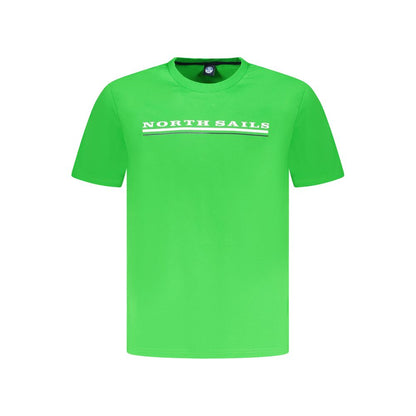 North Sails Green Cotton Men T-Shirt with short sleeves and crew neck, featuring logo print on vibrant green fabric