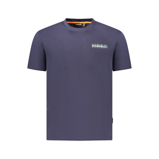 Napapijri Blue Cotton Men T-Shirt with logo, short sleeves, made from 100% organic cotton for a stylish and comfortable look.