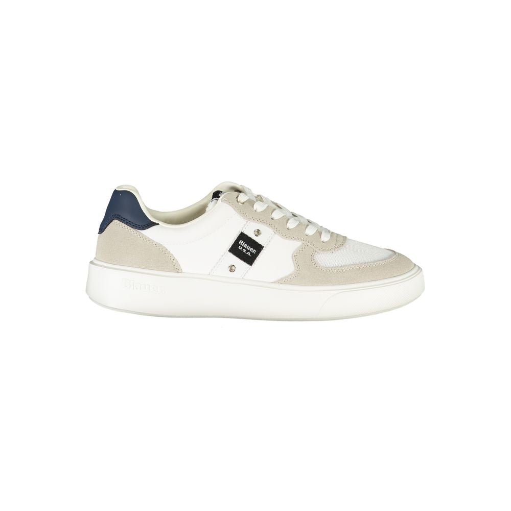 Blauer White Leather Men Sneaker with bold contrasting details and iconic logo, showcasing premium streetwear style and comfort.