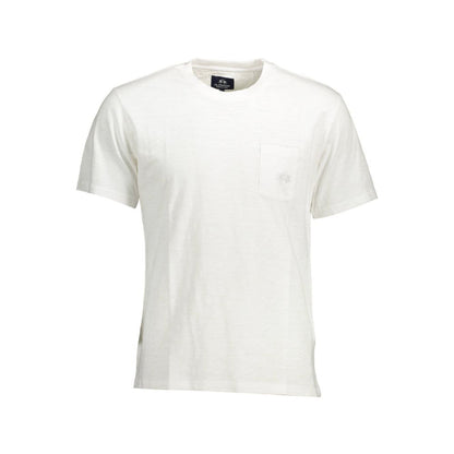 La Martina White Cotton Men T-Shirt with short sleeves and pocket detail, featuring embroidered logo for casual style.
