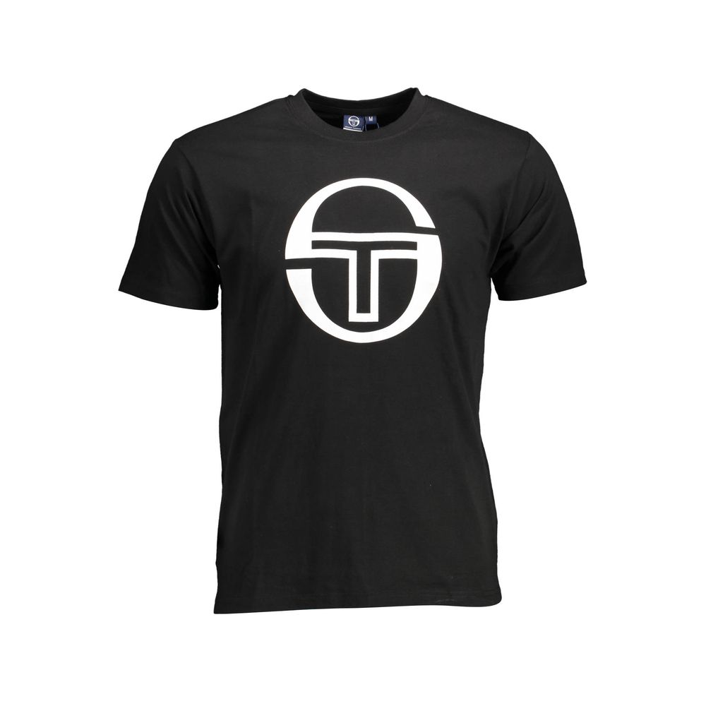 Sergio Tacchini Black Cotton Men T-Shirt with bold logo and stylish design, perfect for casual elegance and contemporary flair.
