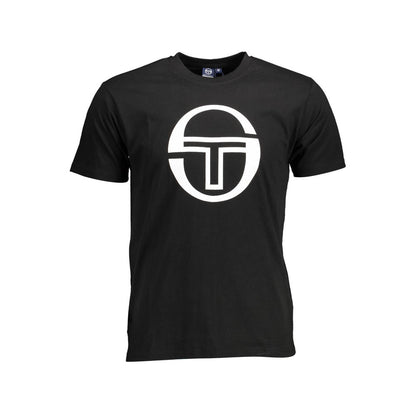 Sergio Tacchini Black Cotton Men T-Shirt with bold logo and stylish design, perfect for casual elegance and contemporary flair.
