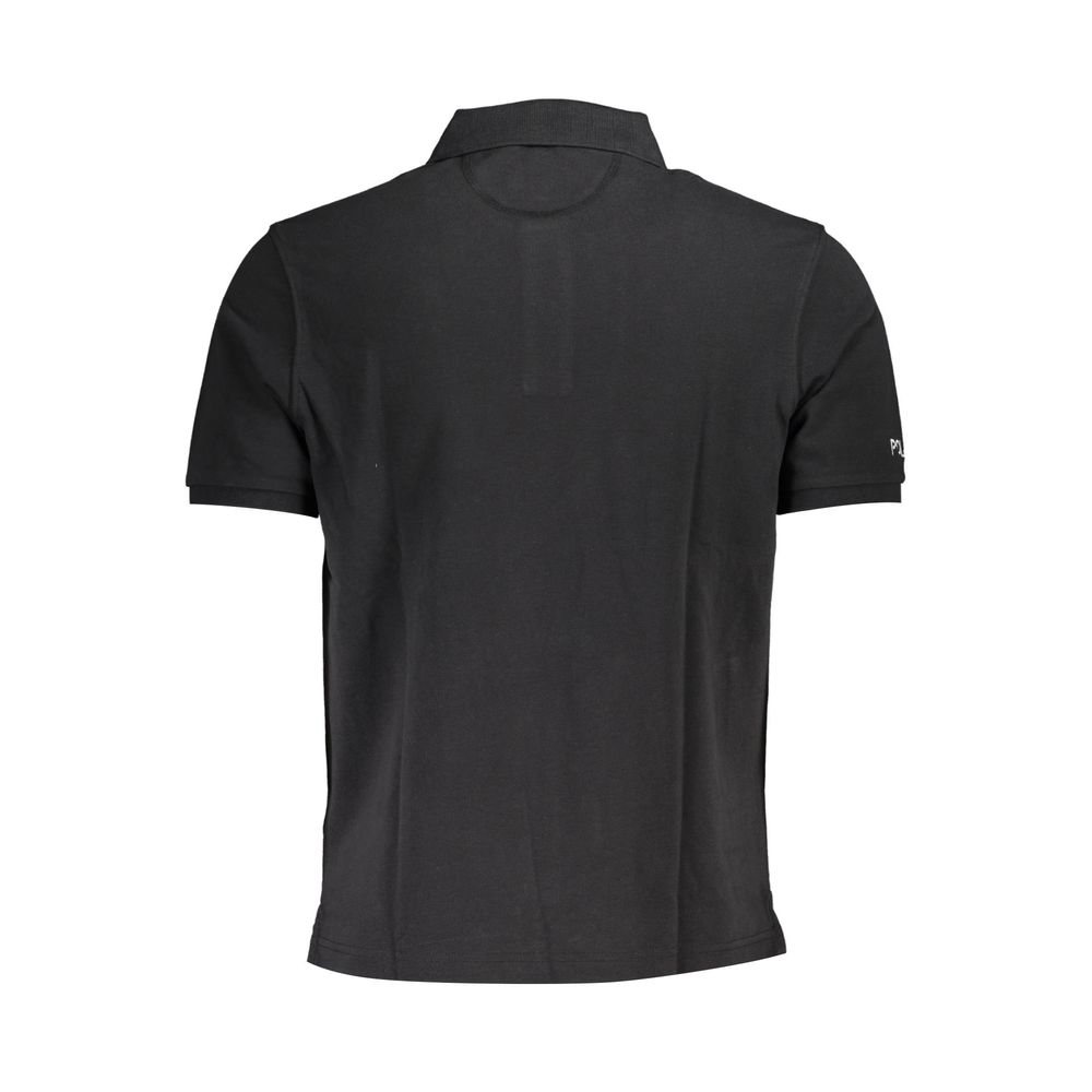 Back view of La Martina Black Cotton Men Polo Shirt showcasing sleek design and embroidered logo.