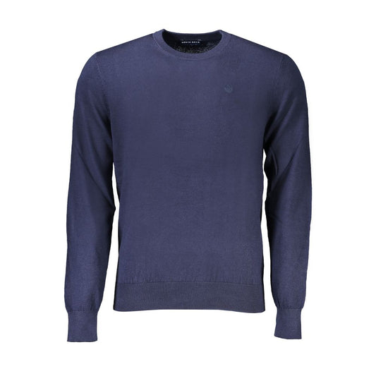 North Sails Blue Cotton Men Sweater with long sleeves displaying nautical luxury and maritime elegance.