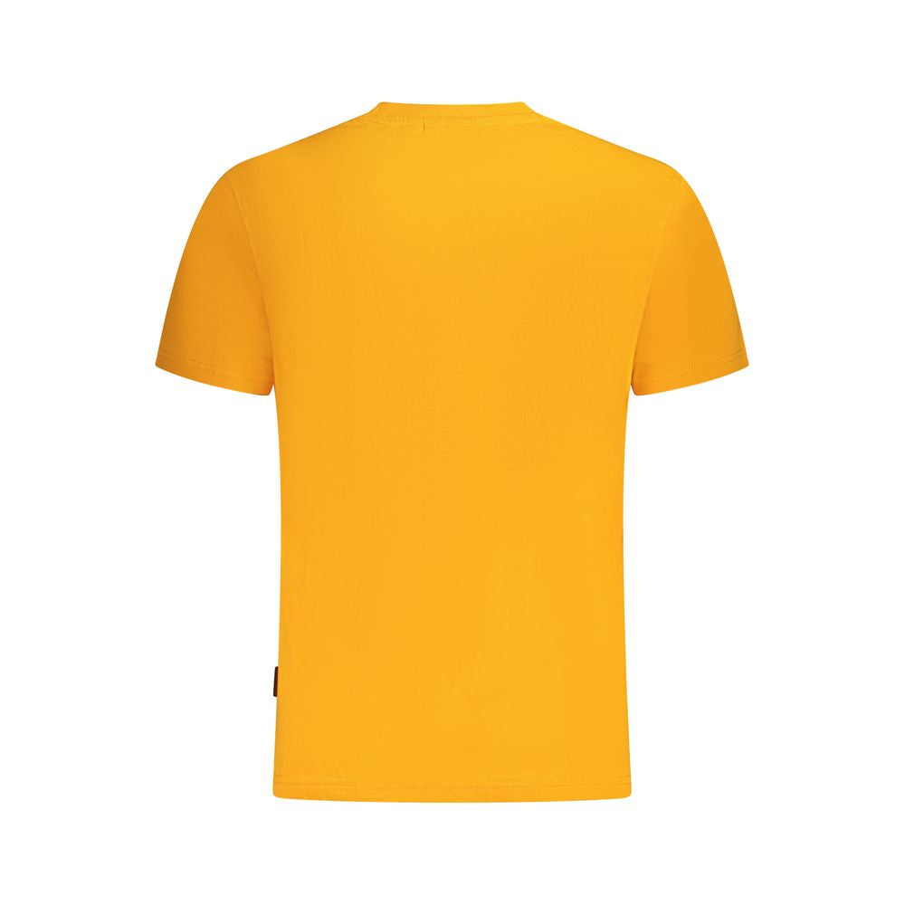 Back view of Napapijri Orange Cotton Men T-Shirt with crew neck design, displaying vibrant color and quality craftsmanship.