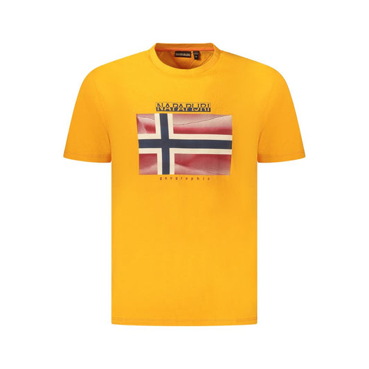 Napapijri Orange Cotton Men T-Shirt with signature logo, eco-friendly casual wear for men.