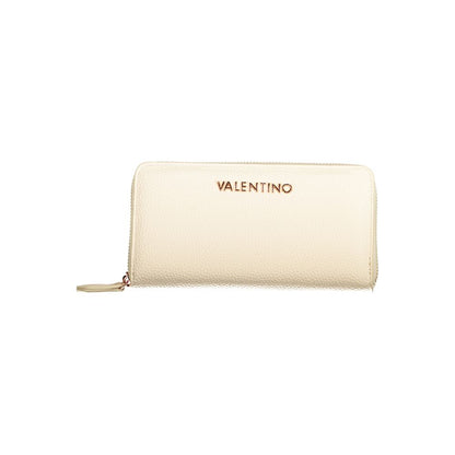 Mario Valentino Beige Polyethylene Wallet with 6 compartments, coin purse, card spaces, zip closure, and logo.