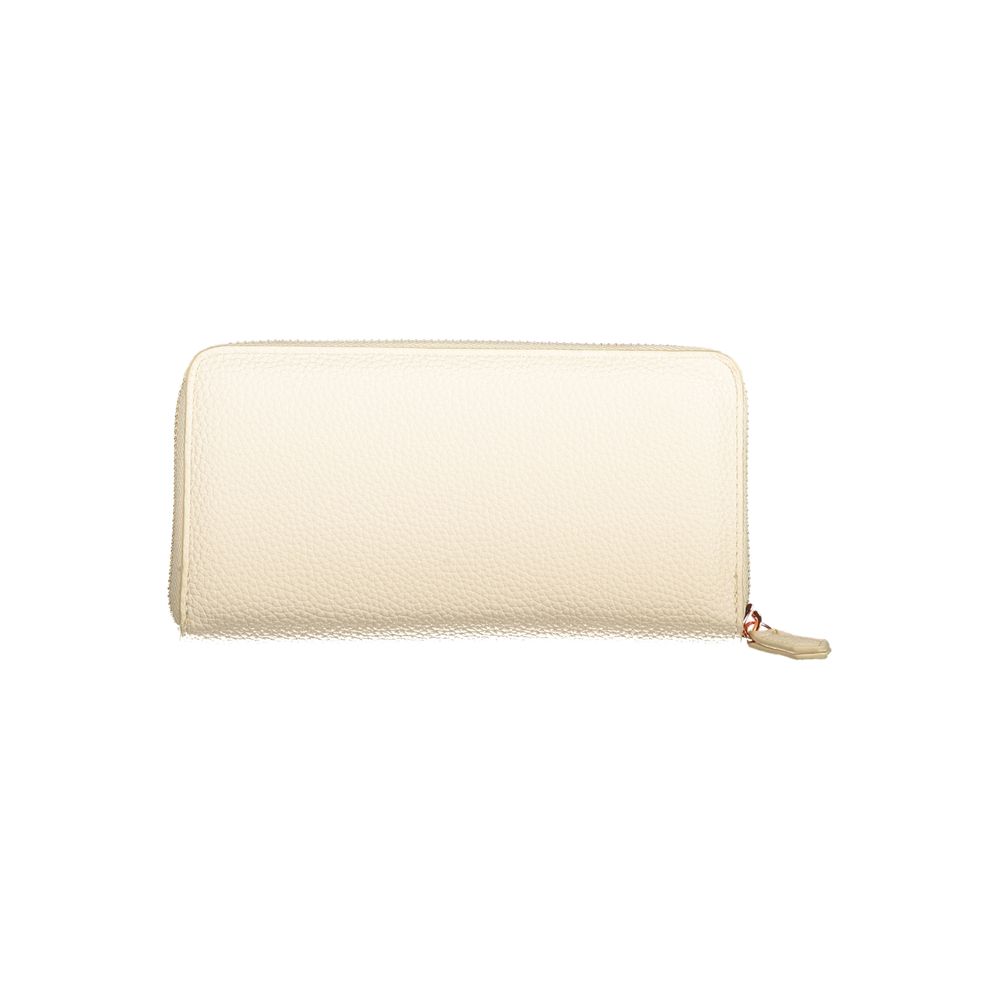 Mario Valentino Beige Polyethylene Wallet with 6 compartments, coin purse, double card spaces, zip closure, and logo made from recycled materials.