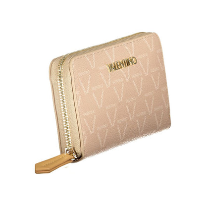 Mario Valentino Beige Polyethylene Wallet with logo, zip closure, contrasting details, 3 compartments, and coin purse.