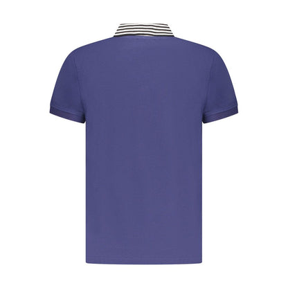 Cavalli Class Blue Cotton Men Polo Shirt with striped collar, back view, showcasing elegant style and premium cotton comfort.