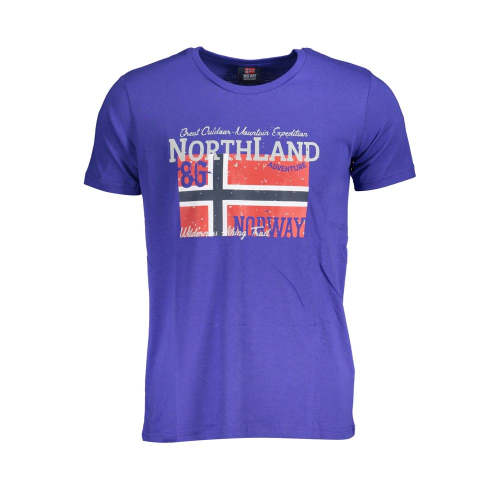 Norway 1963 Blue Cotton Men T-Shirt featuring iconic logo design, short sleeves, and crew neck in bold blue hue for urban style.