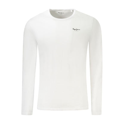 Pepe Jeans White Cotton Men T-Shirt featuring slim-fit, long sleeves, and iconic logo for a stylish and comfortable look.