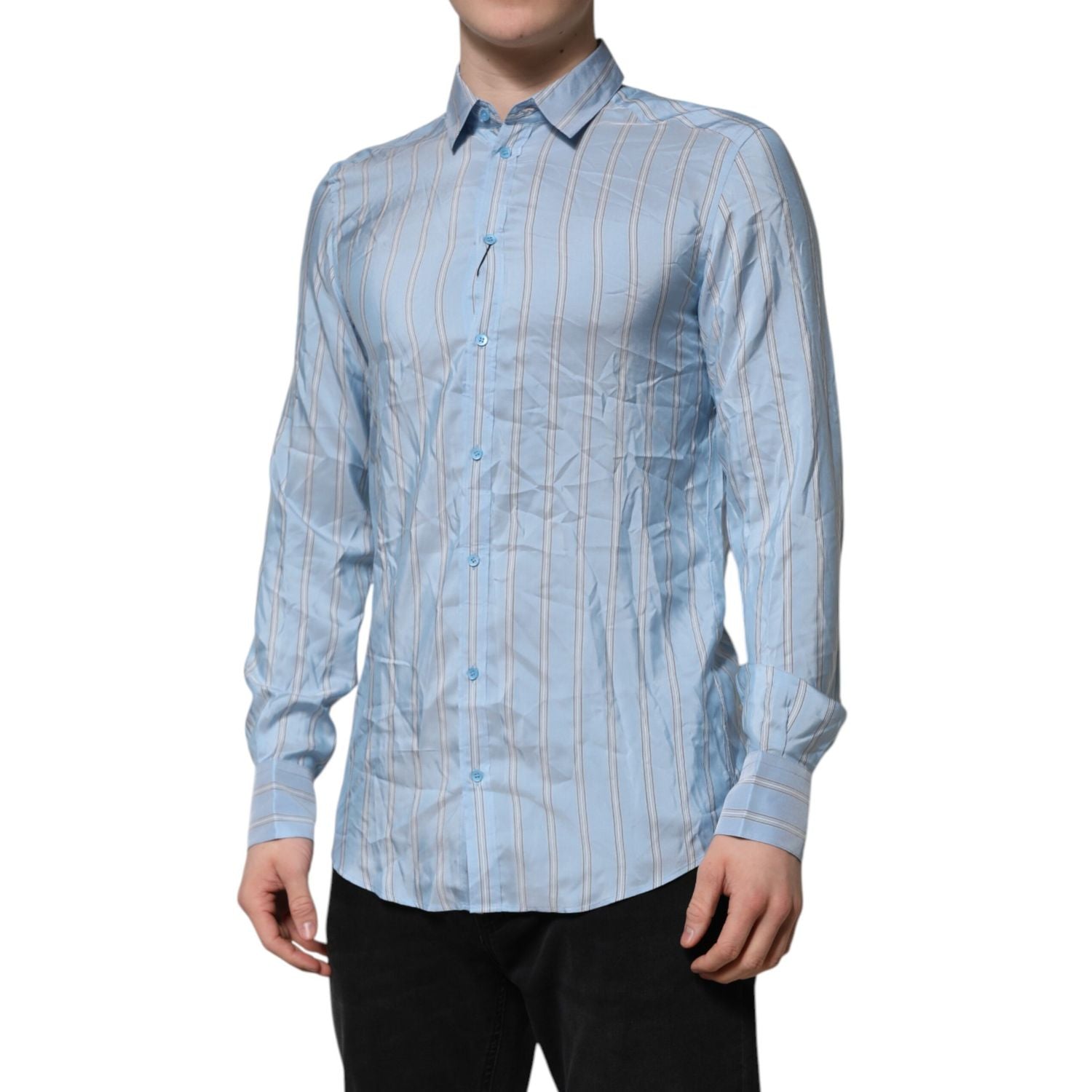 Dolce & Gabbana Blue Striped MARTINI Long Sleeve Dress Shirt
