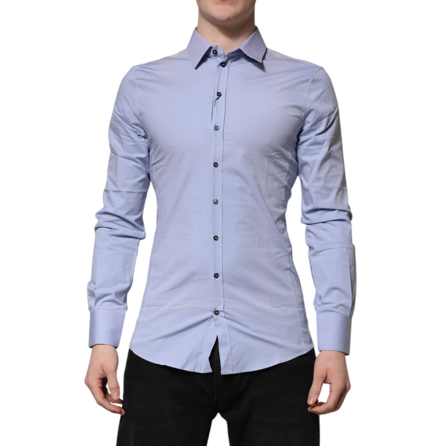 Dolce & Gabbana Blue Cotton SICILIA Long Sleeves Dress Shirt