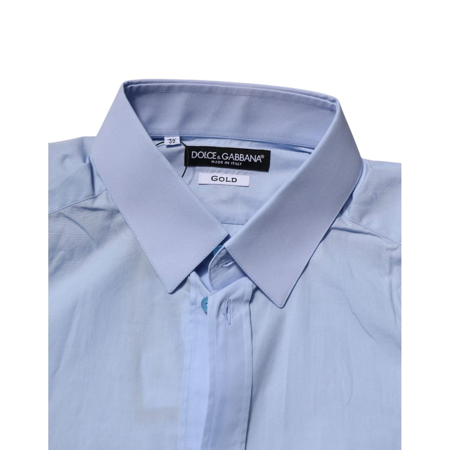 Dolce & Gabbana Blue Cotton GOLD Long Sleeves Men Dress Shirt