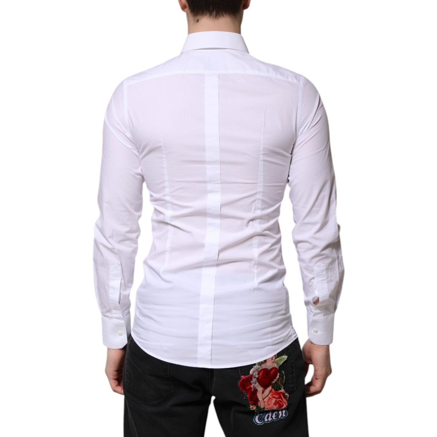 Dolce & Gabbana White Cotton GOLD Long Sleeves Dress Shirt TSH906924-40