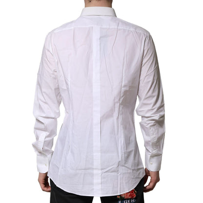 Dolce & Gabbana White Cotton GOLD Long Sleeves Dress Men Shirt