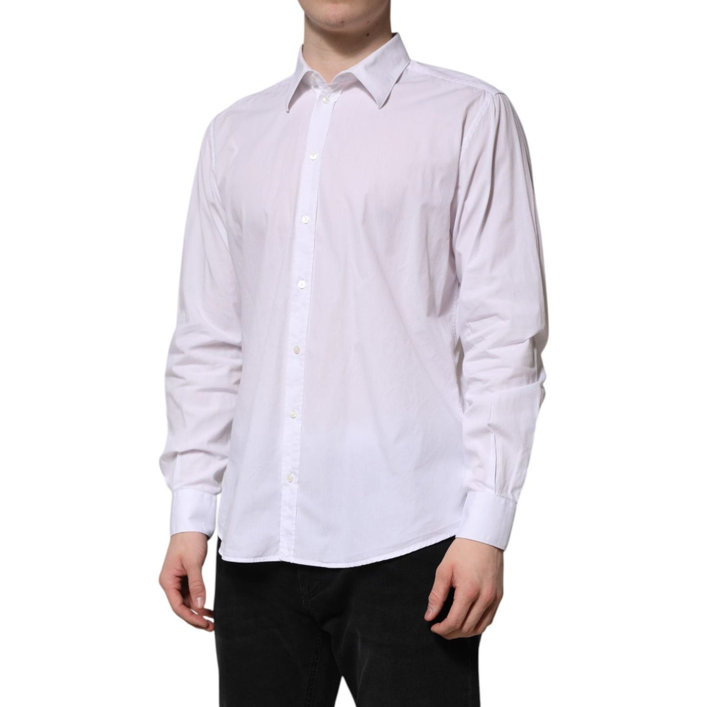 Dolce & Gabbana White Cotton STAFF Long Sleeves Dress Shirt
