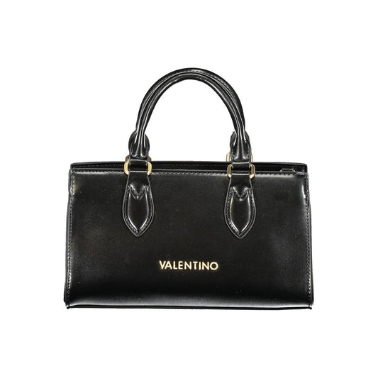 Mario Valentino Black Polyethylene Women Handbag with dual handles and logo, featuring eco-friendly materials and sleek design.