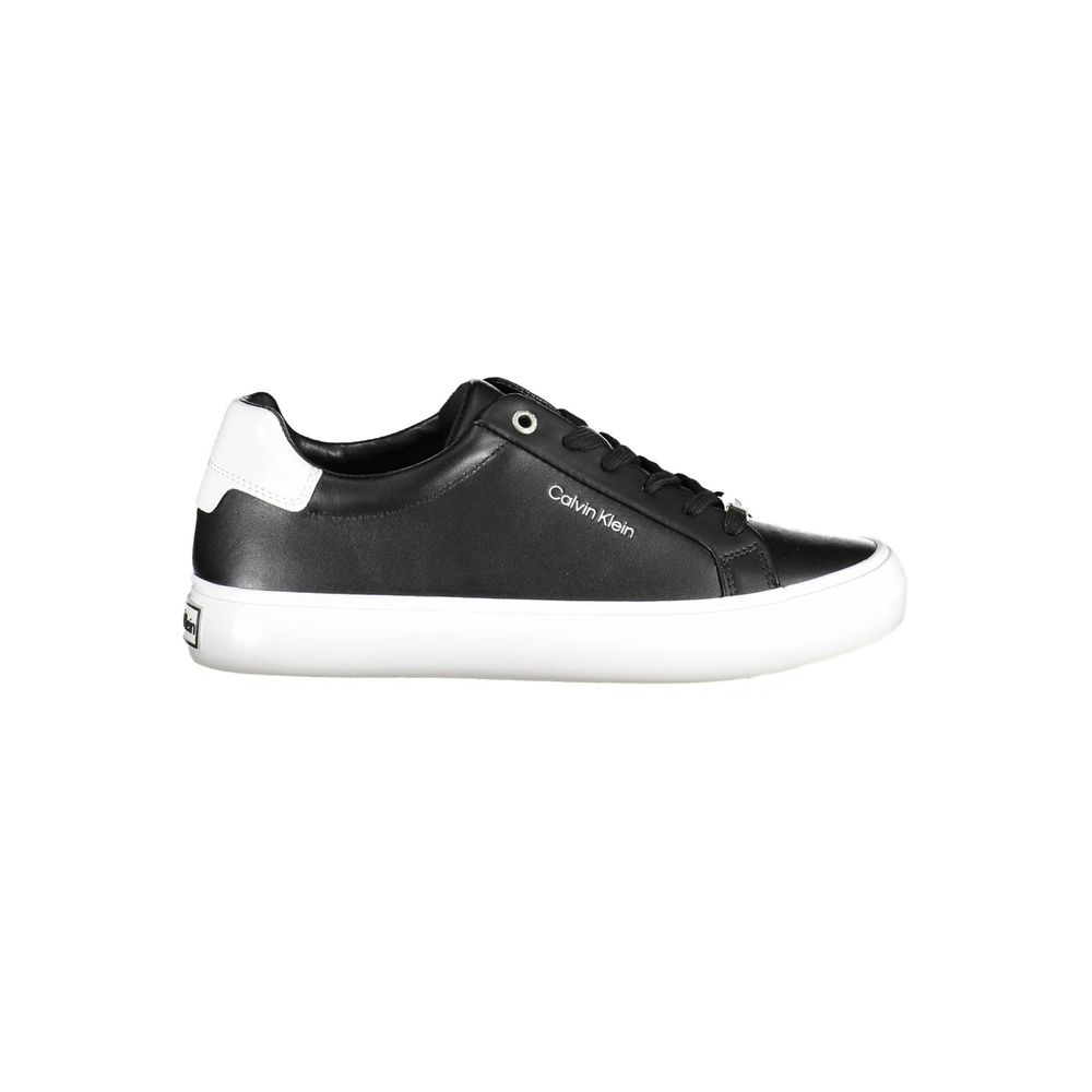 Calvin Klein Black Leather Women Sneaker with urban elegance, featuring bold details and sustainable materials for eco-friendly fashion.