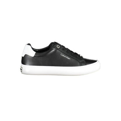 Calvin Klein Black Leather Women Sneaker with urban elegance, featuring bold details and sustainable materials for eco-friendly fashion.