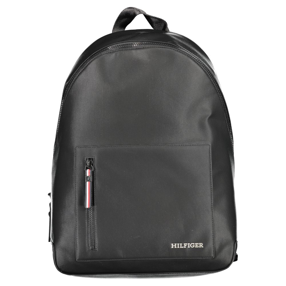 Tommy Hilfiger Black Polyester Backpack with adjustable straps, external pocket, internal compartment, and zip closure.