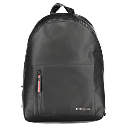 Tommy Hilfiger Black Polyester Backpack with adjustable straps, external pocket, internal compartment, and zip closure.