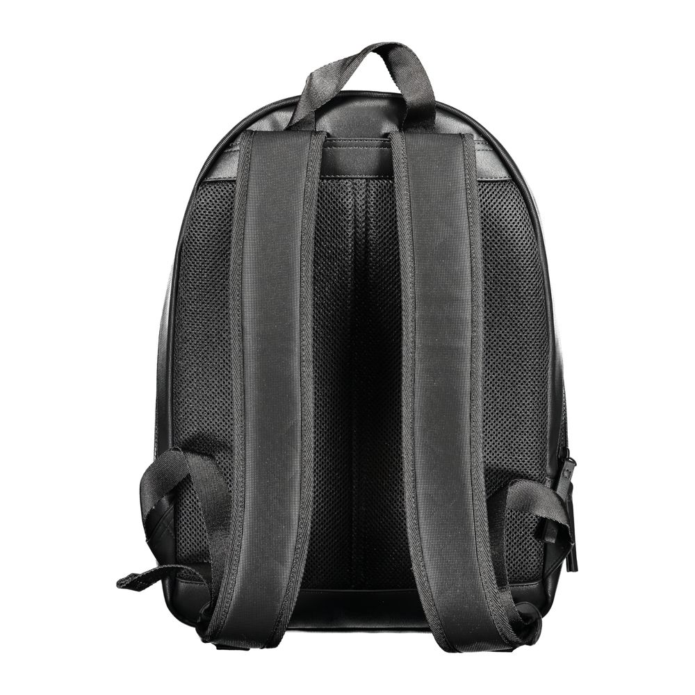 Tommy Hilfiger Black Polyester Backpack with adjustable straps, rear view showing durability and design.