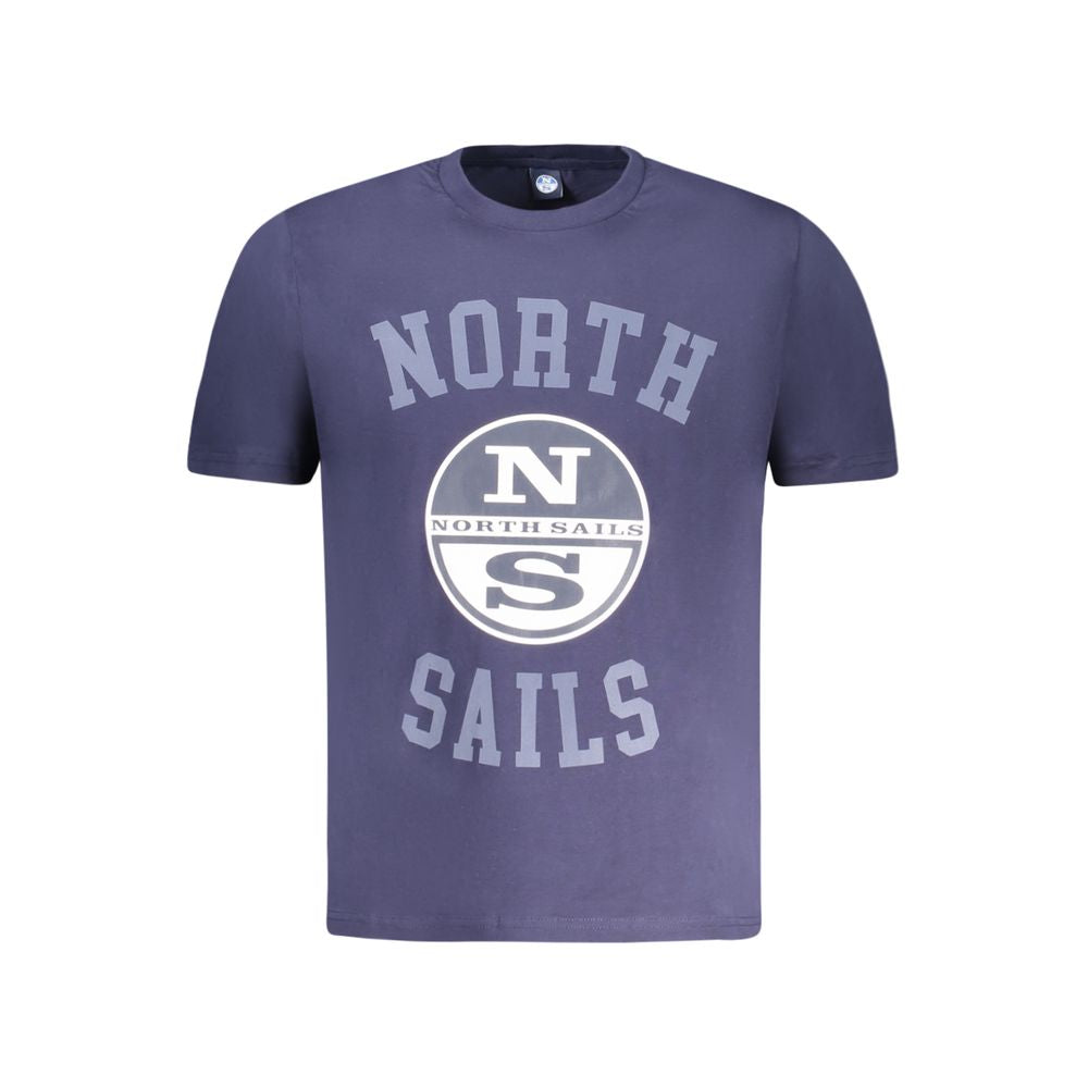 North Sails Blue Cotton Men T-Shirt with bold logo and crew-neck design
