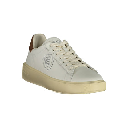 Blauer White Leather Men Sneaker with brown accents and durable design for stylish athletic performance.