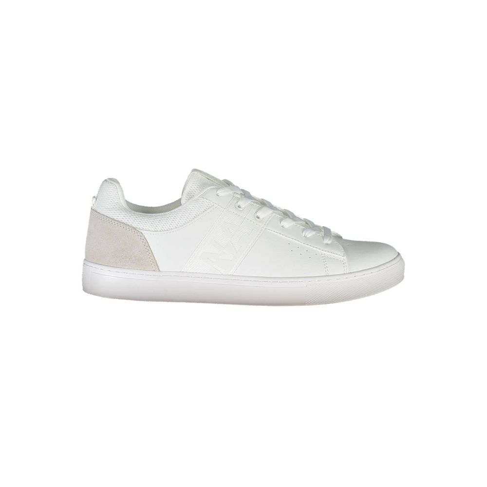 Napapijri White Leather Men Sneaker with iconic logo and lace-up design, offering style and comfort for the modern man.