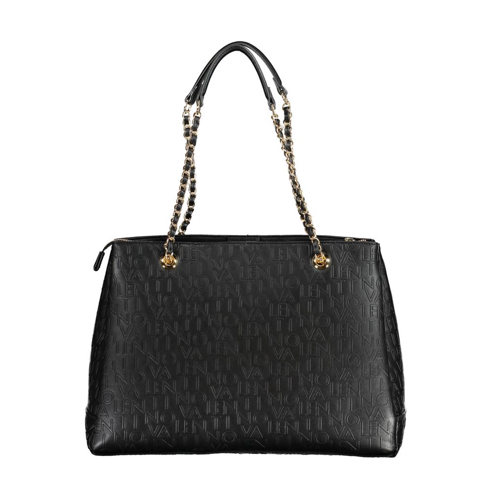 Mario Valentino Black Polyethylene Women Handbag with chain handles, showcasing elegance and stylish functionality.