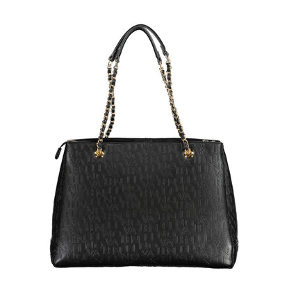 Mario Valentino Black Polyethylene Women Handbag with chain handles, showcasing elegance and stylish functionality.
