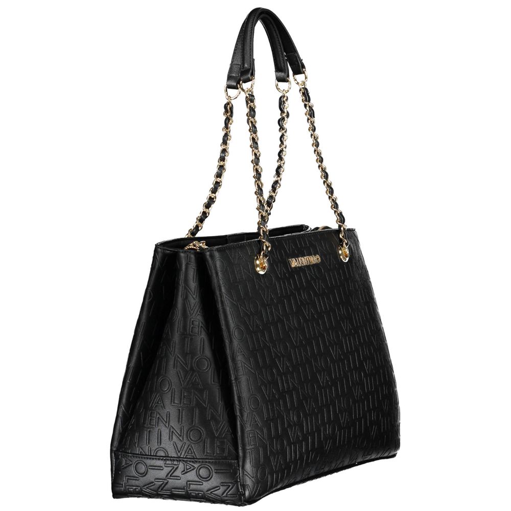 Mario Valentino Black Polyethylene Women Handbag with chain handles and elegant design, featuring multiple compartments for essentials.