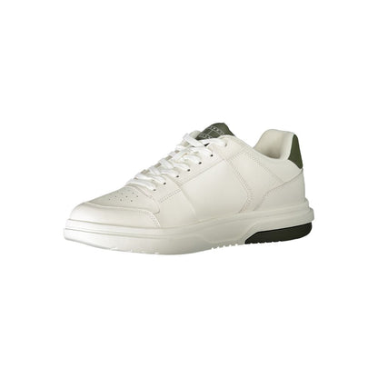 Tommy Hilfiger White Polyethylene Men Sneaker with green details and iconic logo, modern design for fashion-forward style.