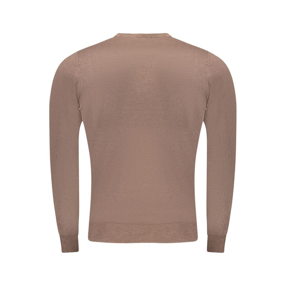 Back view of Cavalli Class Brown Viscose Men Sweater, showcasing elegant design and luxurious feel.