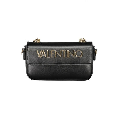 Mario Valentino Black Polyethylene Women Handbag with elegant chain and logo, embodying luxury and eco-conscious fashion.