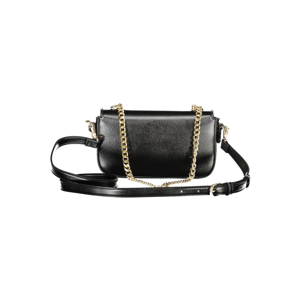 Mario Valentino Black Polyethylene Women Handbag with elegant chain handle and adjustable strap.